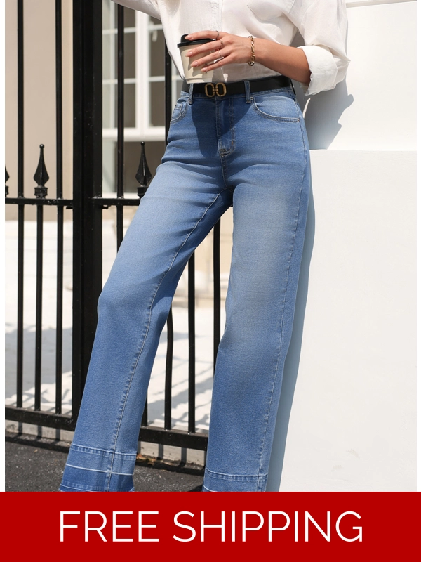 Sail Blue Raw Hem Unique Cuffs Straight High Rise Loose Jeans